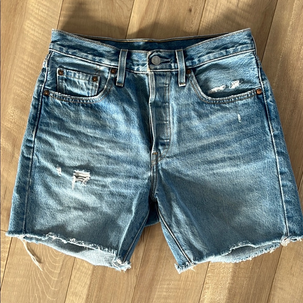 Levi's Light Blue Denim Frayed Shorts